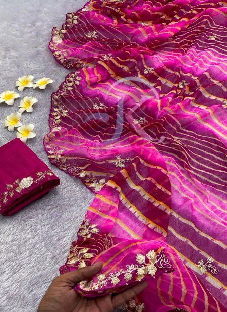 Jk 405 Soft Chiffon Embroidery Work Boder Saree